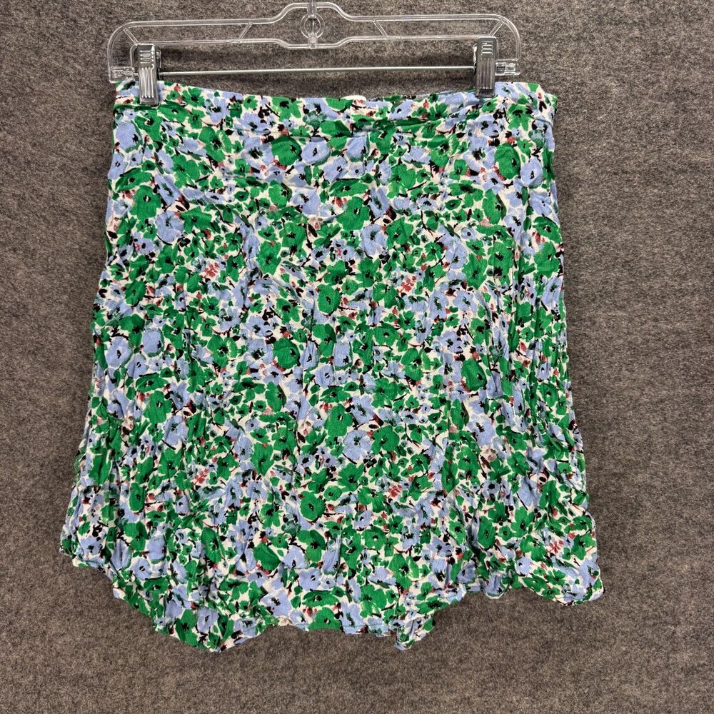 B.Young Skirt Women 8 Blue Floral A-Line Short Mid Rise Pull On Stretch Casual